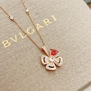 Bvlgari Rose Gold Red Stone Necklace Elegant Chic